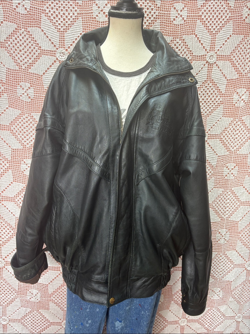 Y2K DeFord Forest  Green Genuine Leather Bomber Jacket
